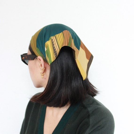 Vintage Khaki Brown Stripes Print Headscarf Bandan