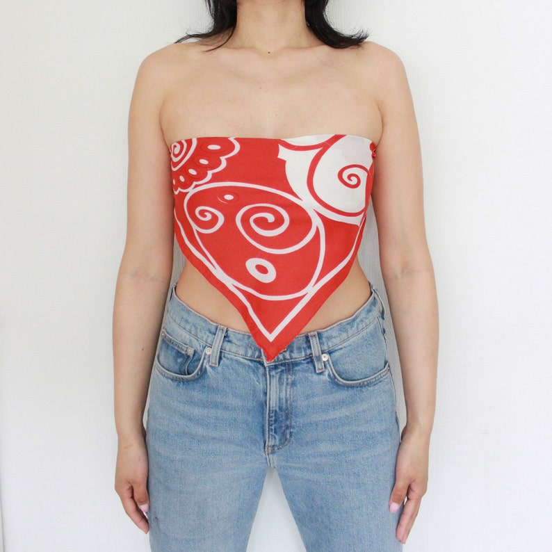 Vintage Red White Lino Print Scarf/ Headscarf/ Scarf Top image 0