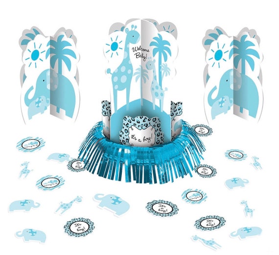 blue giraffe baby shower decorations