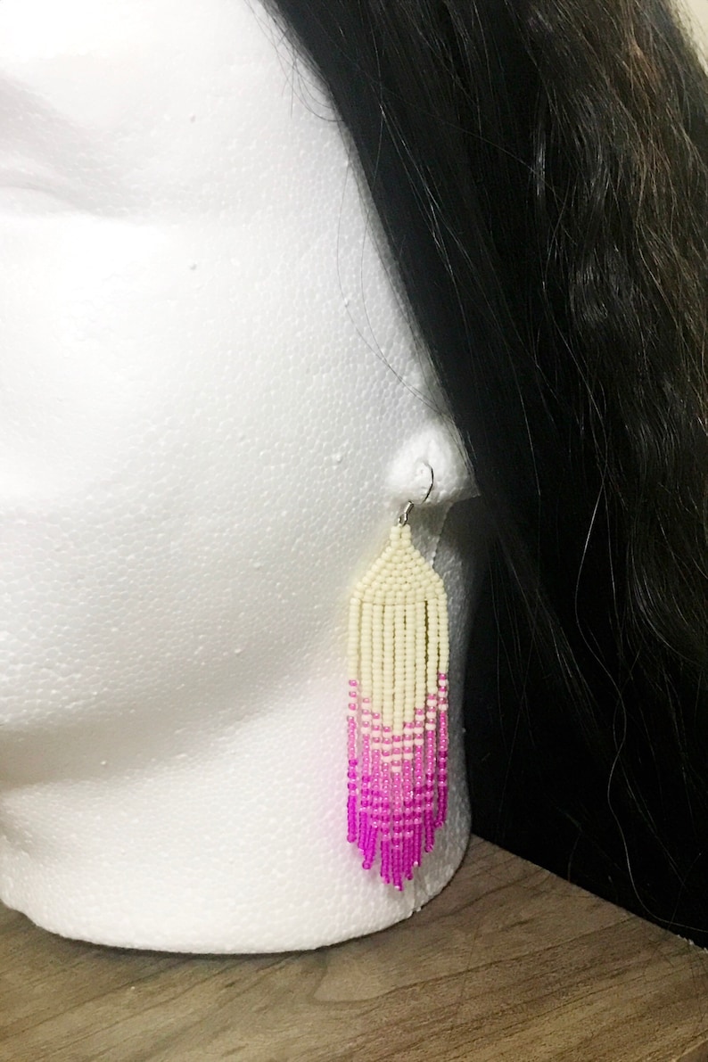 Pink Seed Bead Earrings Etsy