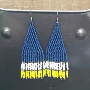 Blue, White and Yellow Seed Bead Earrings