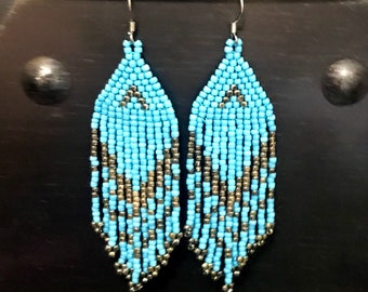 Blue and Bronze Seed Bead Earrings