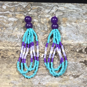 Purple and aqua seed bead earrings