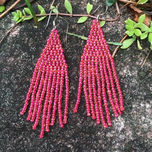 Red seed bead earring