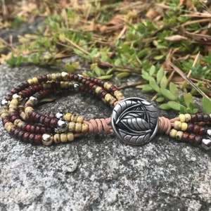Leather 4 strand beaded bracelet, beaded bracelet
