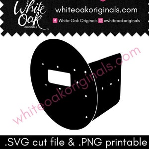 May include: Black welding mask silhouette with a rectangular viewing window and dotted details. The image includes the text ".SVG cut file & .PNG printable" and the White Oak Originals logo and website address.