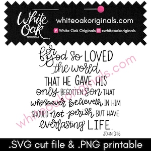 John 3:16 Bible Verse SVG cut file & PNG printable