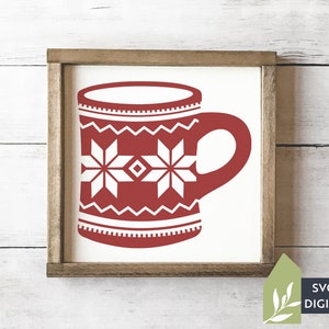 Nordic Christmas Coffee Mug SVG: Snowflake Cut Files (Commercial Use)