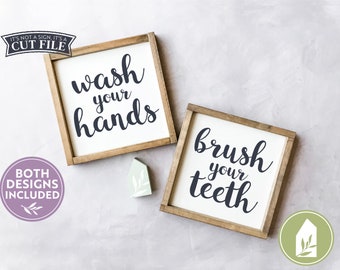 SVG FILES, Wash Your Hands, Brush Your Teeth, Set of 2 Bathroom Cutting Files, Kids Bathroom svg, Commercial Use, Instant Download