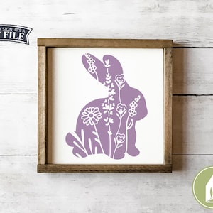 Fichiers SVG floraux lapin, lapin fleurs sauvages, Pâques svg, svg de Pâques, ferme, svg de panneau en bois, usage commercial, fichiers de découpe numérique