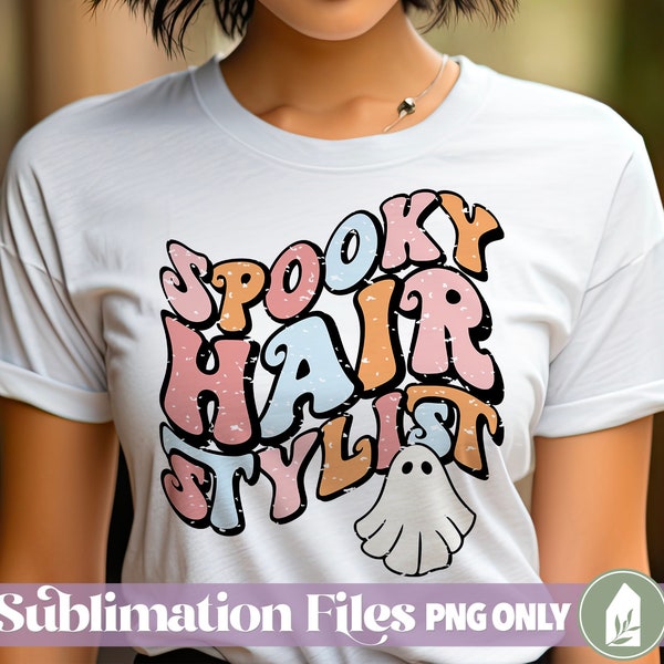 Retro Distressed Spooky Hairstylist Sublimation PNG Design, Funny Halloween PNG, Commercial Use, Digital Print Files for Sublimation