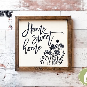 Botanical Home Sweet Home SVG Files, Family svg, Farmhouse svg, Wood Sign SVG, Commercial Use, Digital Cut Files