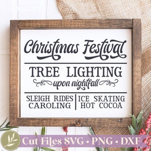 クリスマス フェスティバル SVG、クリスマス サイン SVG、ツリー ライト、ホット ココア、カッティング ファイル、商用利用、即時ダウンロード