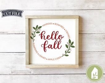 SVG Files, Hello Fall SVG, Fall Sign svg, Autumn svg, Pumpkins svg, Cider svg, Fall List svg, Cut File, Commercial Use, Digital File