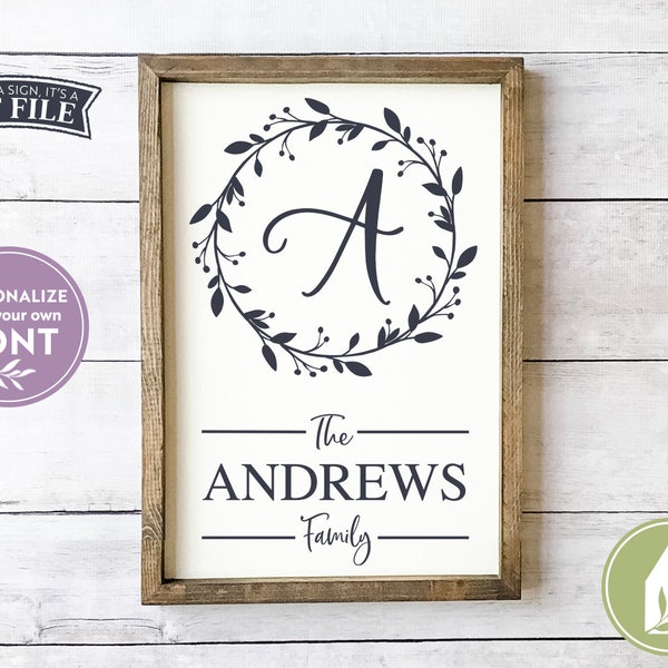 Family Name svg, Wreath Monogram SVG, Last Name svg, Farmhouse Sign svg, Rustic Sign svg, Commercial Use, Farmhouse Decor, Instant Download