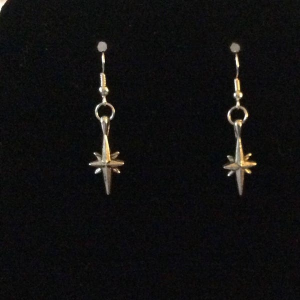 Handcrafted North Star "Star of Bethlehem" Pierced Earrings in Silver Tone