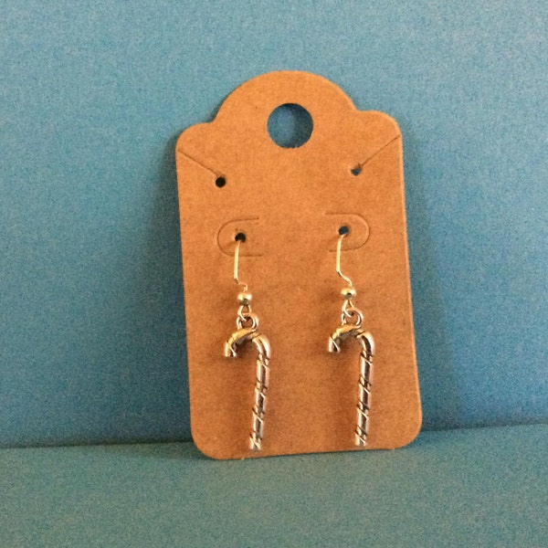 Handcrafted Christmas Candy Cane Pierced Earrings in Silver Tone