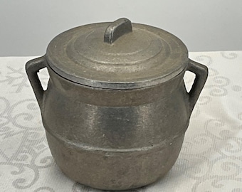 Vintage Pewter Metal Individual Bean Pot With Lid & Handles