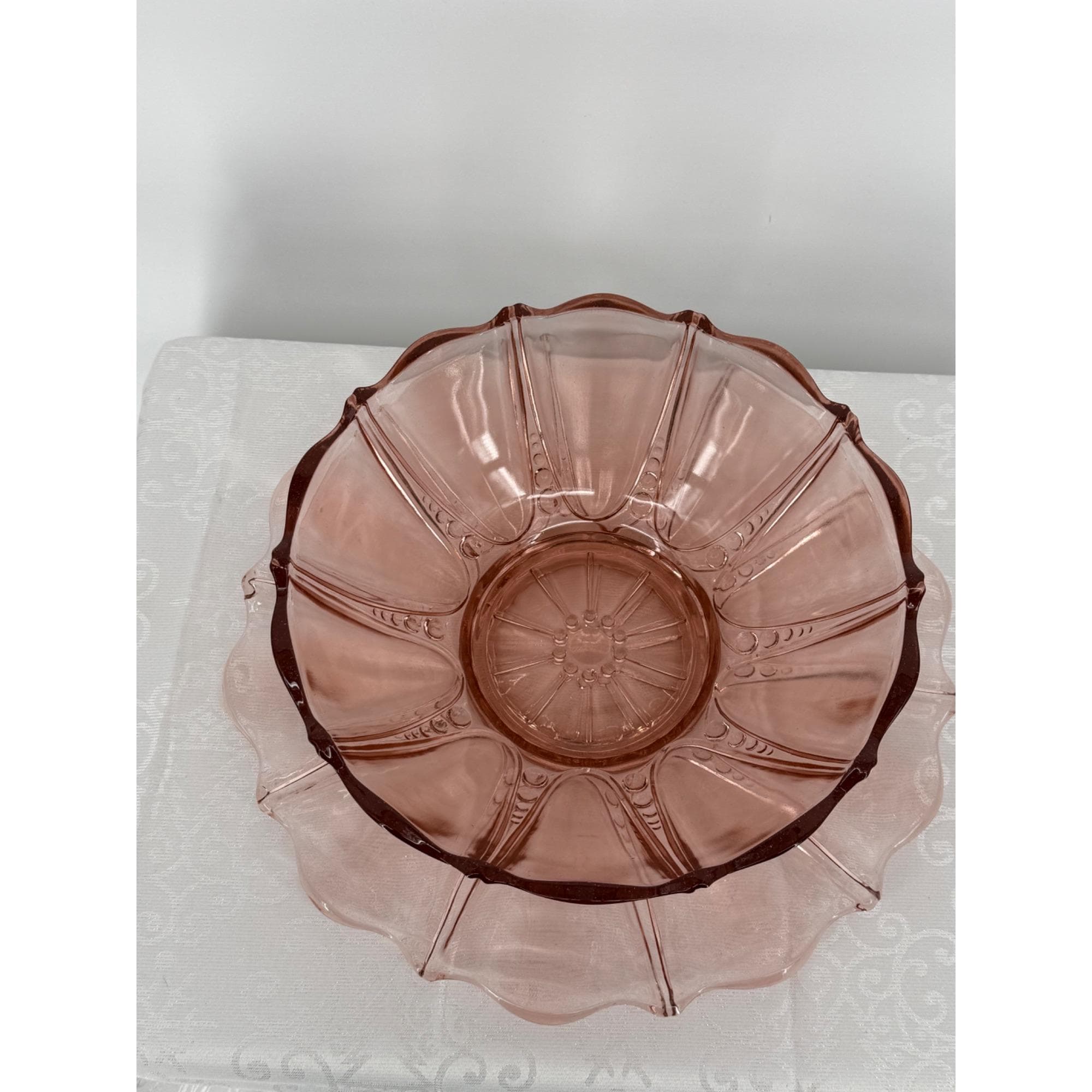 Vintage Pink Depression Glass Serving Bowl and Tray 13" diameter