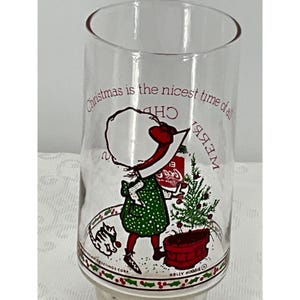 Holly Hobbie Christmas Coca-Cola Glass Tumbler Vintage Collectible 6 Inch