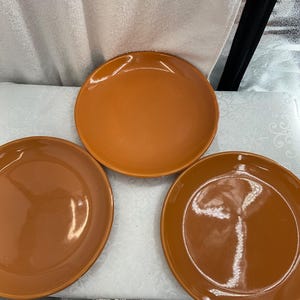 Vintage McCoy USA Suburbia Butterscotch Orange Ceramic Plates Set Of 3 - 10 Inches Each