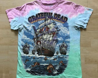 Vintage 2001 Grateful Dead  Ship of Fools  Tie Dye Liquid Blue T-Shirt M Size
