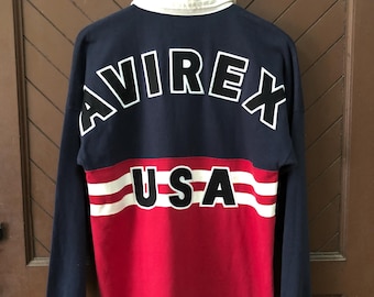 Avirex USA - Polo de manga larga con diseño de las Fuerzas Armadas de EE. UU., diseño de rugby