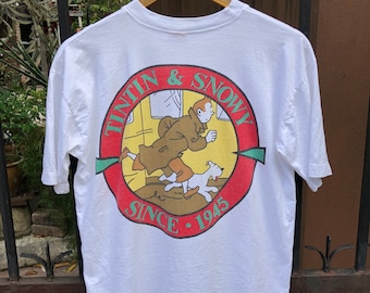 Camiseta vintage de Las aventuras de Tintín con un solo punto, talla mediana, Tintín y Milú