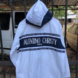 Vintage Valentino Christy Paris Big Logo Windbreaker Hoodie Jacket M Size