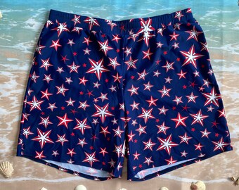 Men swim shorts , Patriotic print , Star print