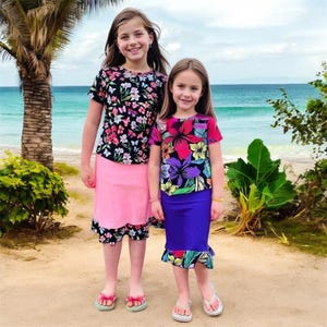 Conjunto de traje de baño con falda con volantes para playa, ropa de verano para niñas, falda deportiva, conjunto de piscina, colección para niños pequeños, paquete infantil Ocean, conjunto de ropa bonito imagen 8