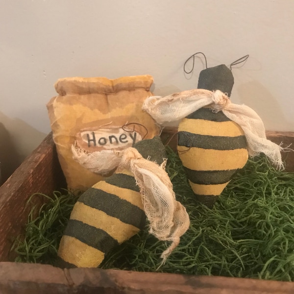 Primitive Bee, Hive, Honey Jar bowl filler, tuck, ornie, shelf sitter- Grungy