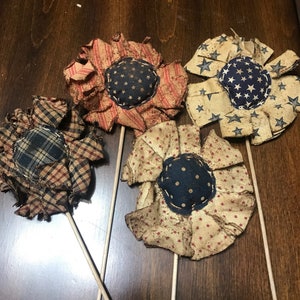 Grungy Primitive Patriotic Grungy Fabric Flowers- Independence Day- 4th of July