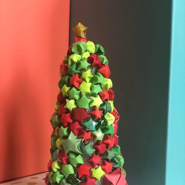 Origami Star Christmas Tree, Home Decor, Holiday Gift, Handmade Origami Stars