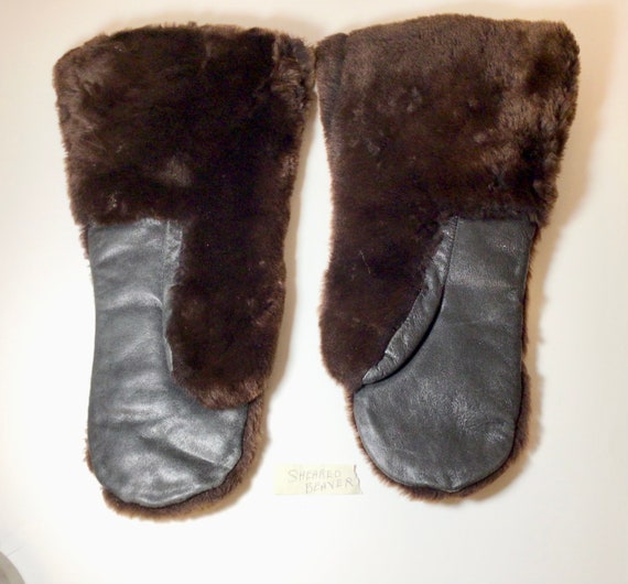 Men's Sheared Beaver fur & Hide mittens Winter Gl… - image 5