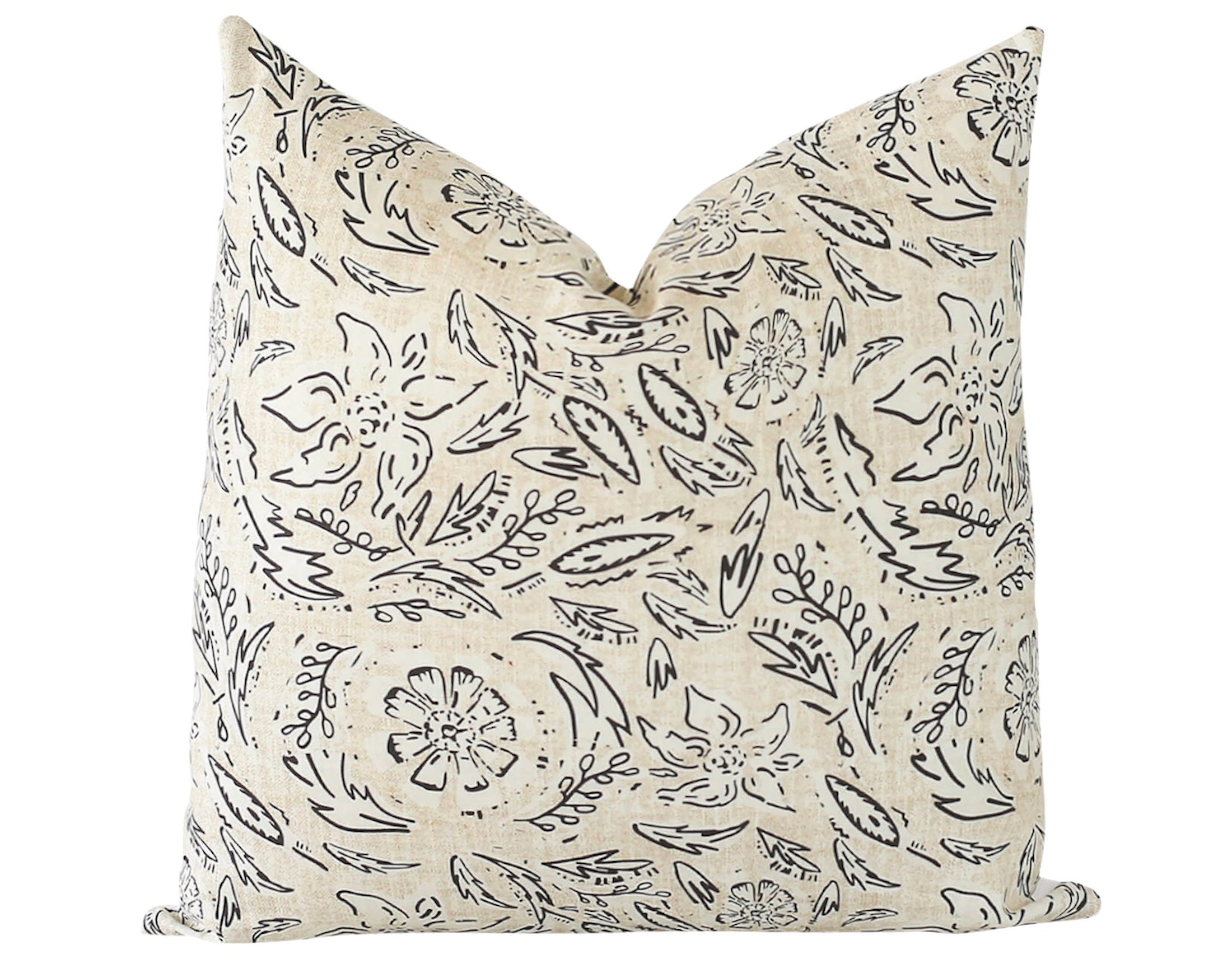 Black and White Floral Pillow Cover 20x20 Neutral Pillow Etsy