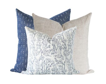 Blue Throw Pillows • Floral Sofa Pillow Sets • Modern Farmhouse Couch Combos • Modern Cottage Pillow Sets • 16x16