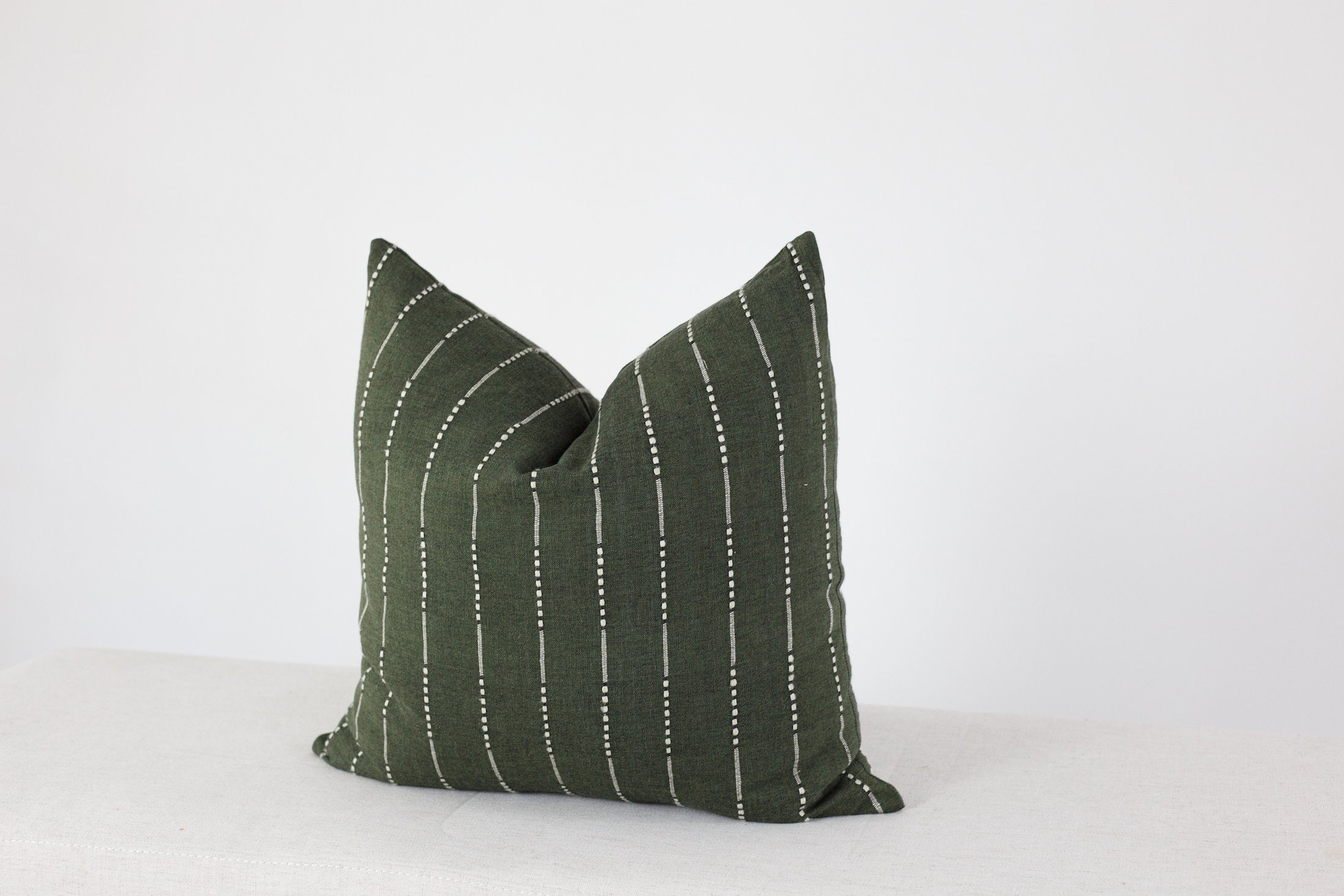 Green Stripe Pillow Cover Green Linen Pillow Covers 18x18 Etsy