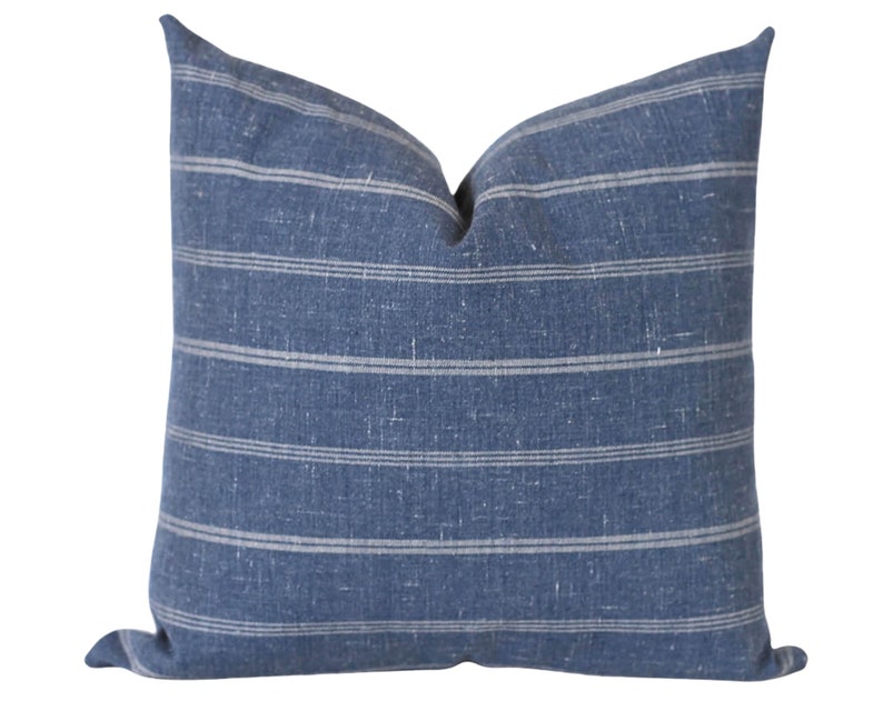 Blue Pillow Covers Grey Stripe Pillow Cover Denim Pillow Etsy