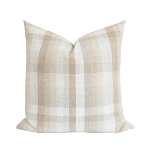Neutral Plaid Pillow Cover • Fall Pillows 20x20 • Beige Pillow Cover • Plaid Throw Pillow Covers • Designer Pillow Covers || Archer