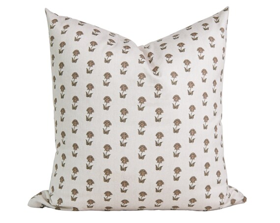 Cream Floral Pillow 20x20, Modern Designer Pillows, Charcoal