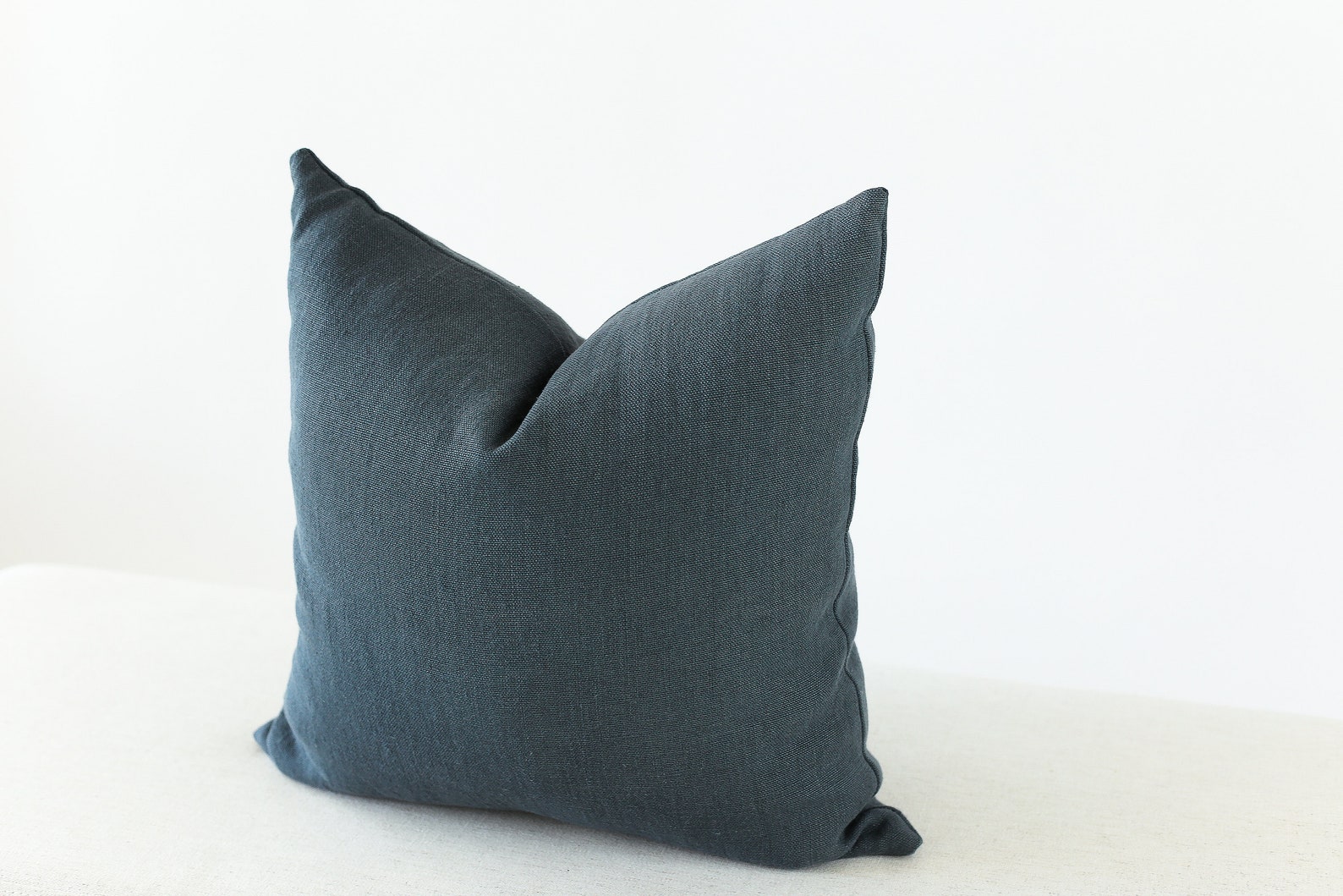 Blue Linen Pillow 20x20 Steel Blue Pillow Coastal Linen Etsy