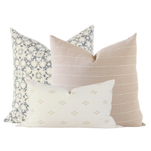 Pillow Combination Set, Floral Pillow Cover, Boho Pillow Cover, Blue Floral Pillow, Designer Pillow, Block Print Pillow, Blush Pillow Cover