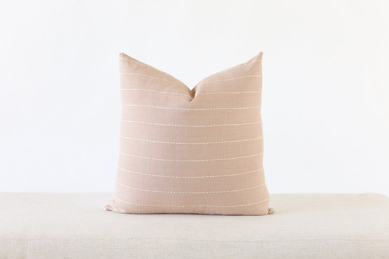 Blush Stripe Linen Throw Pillow Cover, Nude Throw Pillow, Boho Pillow Cover, Stripe Pillow, Pillow Cover, Linen Pillow, Nude Stripe image 2