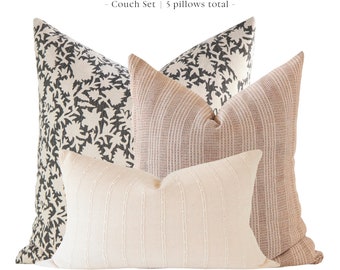 Couch Pillows Set, Neutral Pillow Combination, Throw Pillow Sets, Pillow Combo, Hmong Throw Pillows, Floral Pillow Covers, Lumbar Pillows