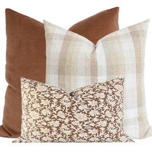 Pillow Combination Set, Plaid Throw Pillow, Rust Pillow Cover, Block Print Throw Pillow, Handmade Pillow, Velvet Pillow, Designer Pillow