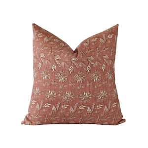 Terracotta Floral Pillow Cover: Rustic Hand-Block Print, Made in USA