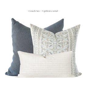 Blue Throw Pillow Cover Set: Floral & Striped Accent Pillows, Handmade in USA