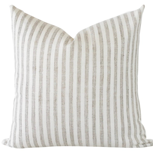 Grey and White Striped Pillow Cover, Grey Stripe Throw Pillow Covers 18x18, Neutral Stripe Farmhouse Pillow