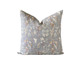 Blue Botanical Throw Pillow Covers, Sofa Pillows, Floral Pillow Cover, Spring Pillow